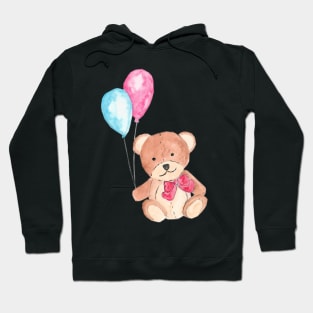 Cute Teddy Bear Watercolor Sweet Balloons Hoodie